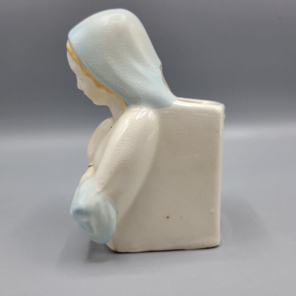 Vintage Ceramic Praying Virgin Mary Figurine Vase Blue White Religious Decor 4.5 - Picture 9 of 15